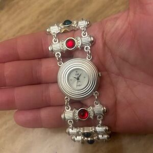 Chic new Silver Bracelet Watch with Red Accents-Japan Quartz-keeps perfect time